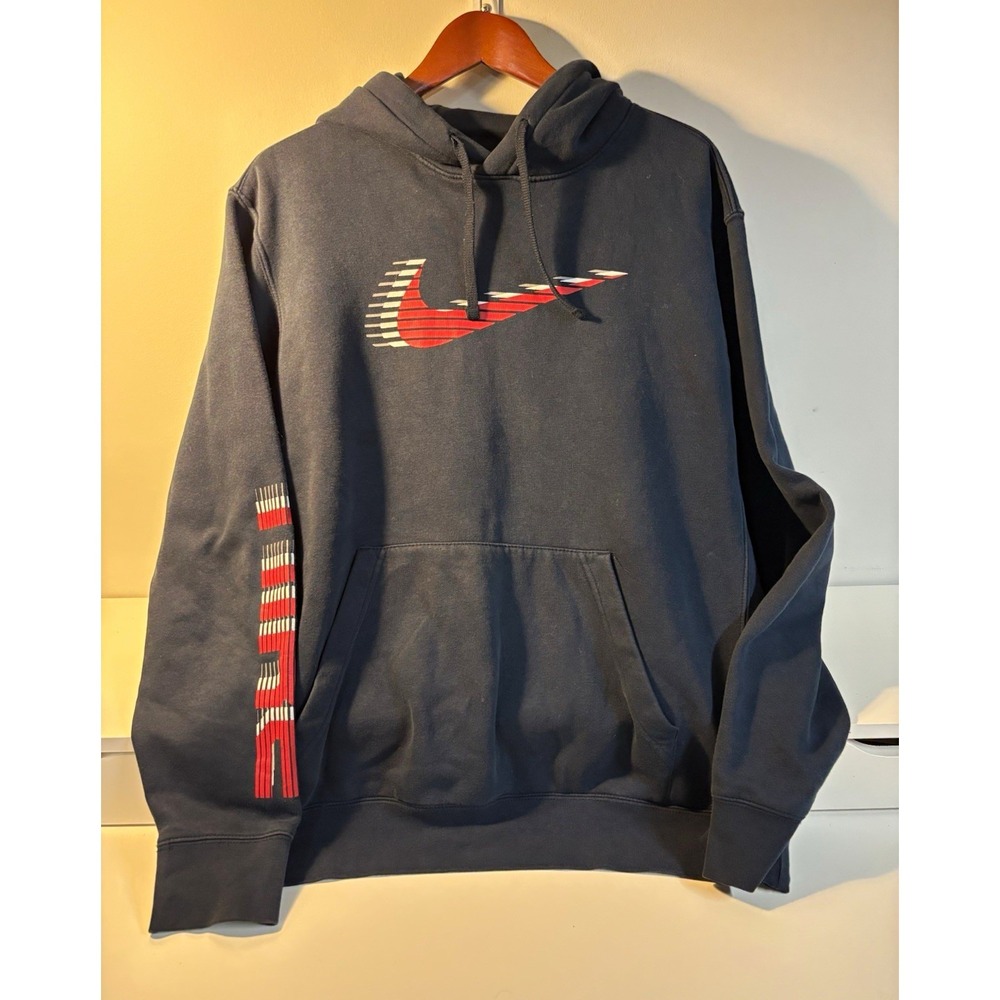 Nike Vintage Men's Blue Fleece Pullover Hoodie Pockets Graphic Logo Size L